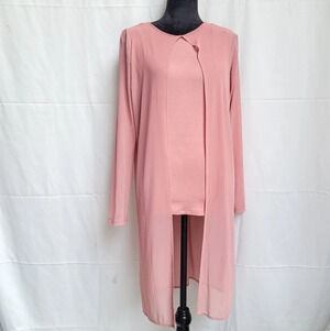 One A Mesh Long Sleeve Open Duster Attached Knit Sleeveless Tank Top Rose Pink S